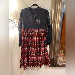 OOAK Upcycled Free Love Stylish Dress with Black and Red Pattern